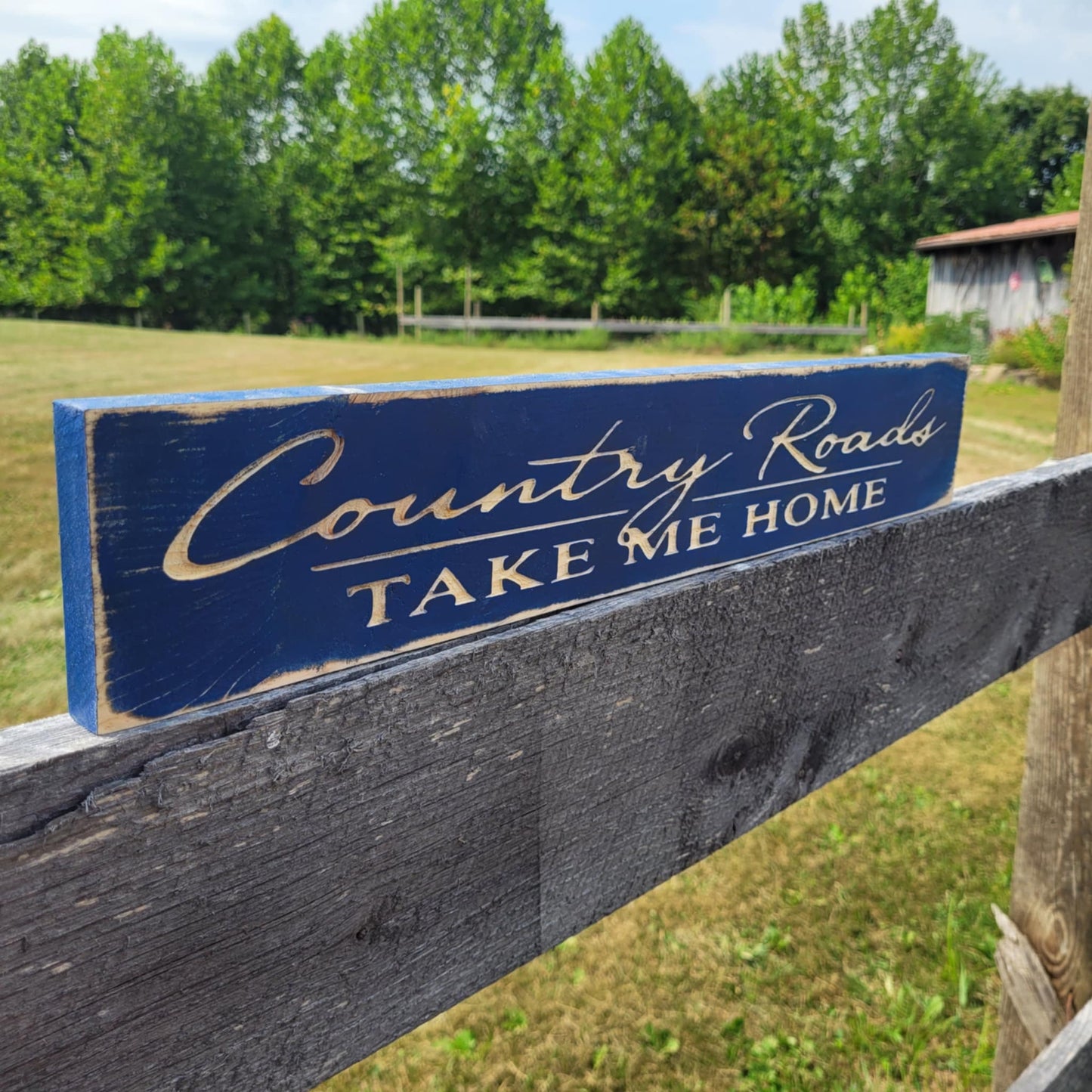 Handmade Engraved Country Roads Sign