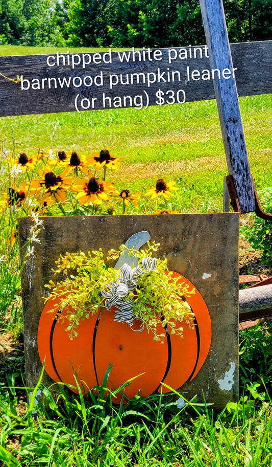 Chipped white paint barnwood pumpkin leaners