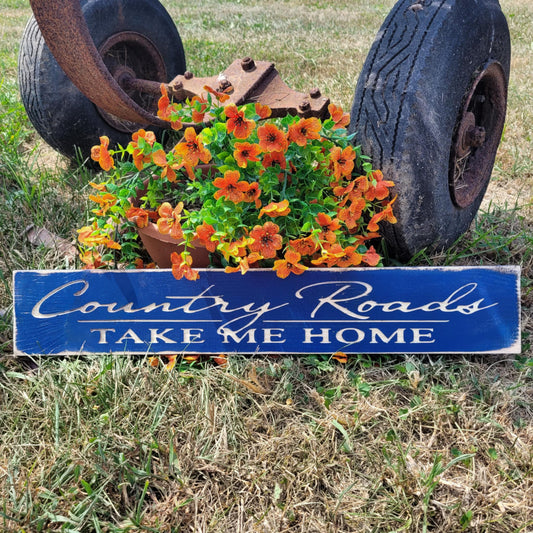 Handmade Engraved Country Roads Sign
